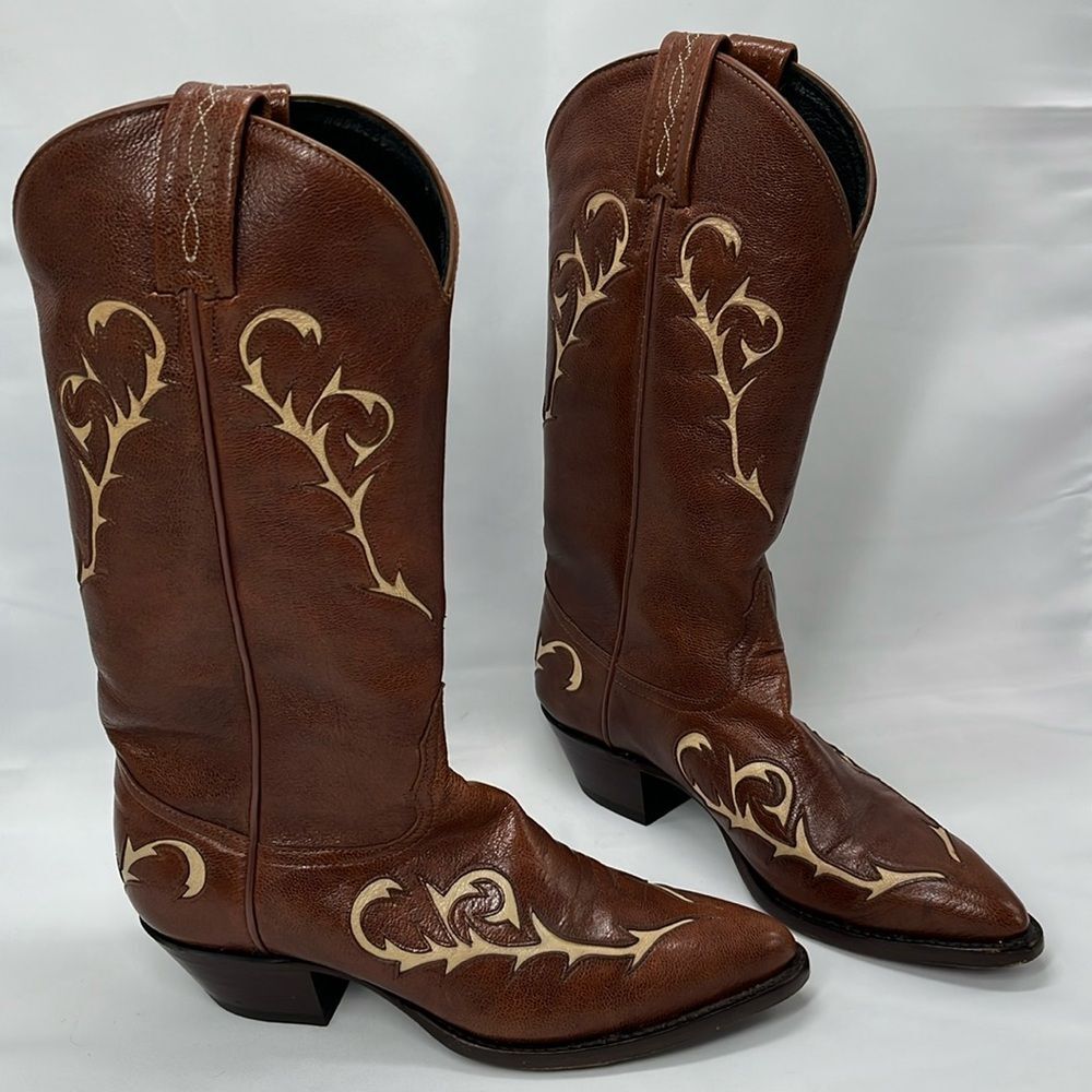 Vintage Brown and Tan Tony Lama Western Cowboy Boots Women's 5.5